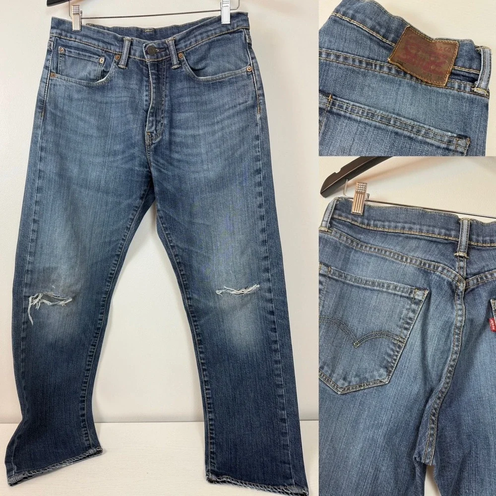 Levi's‎ 505 Mens Jeans Blue Straight Fit Button Fly Distressed Size 32x30